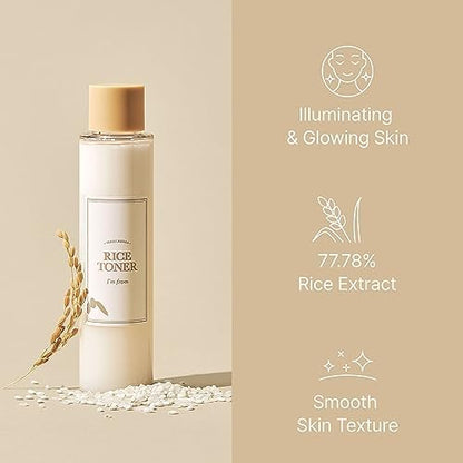 Rice Toner, Milky Toner for Glowing Skin, 77.78% Korean Rice