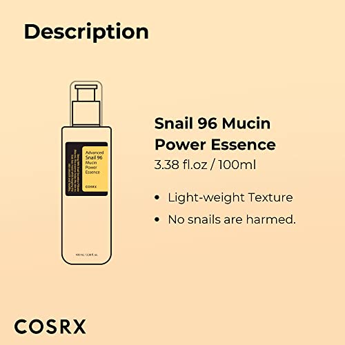 COSRX Snail Mucin 96% Power Repairing, Hydrating Serum with Snail Secretion, Korean Skincare