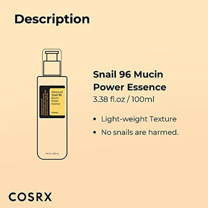 COSRX Snail Mucin 96% Power Repairing, Hydrating Serum with Snail Secretion, Korean Skincare